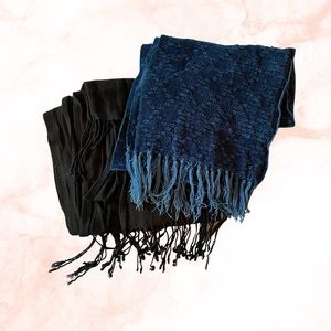 Black and blue velvet scarves